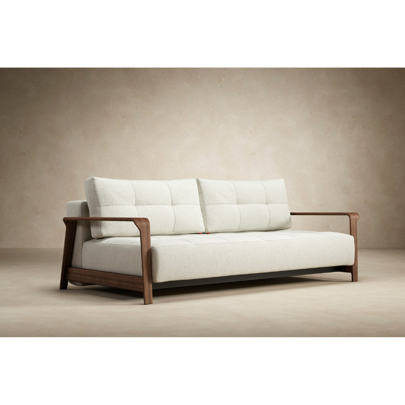 Ran D.E.L. Sofa Bed by Innovation Living in Mixed Dance Natural - 527 Upholstery side view
