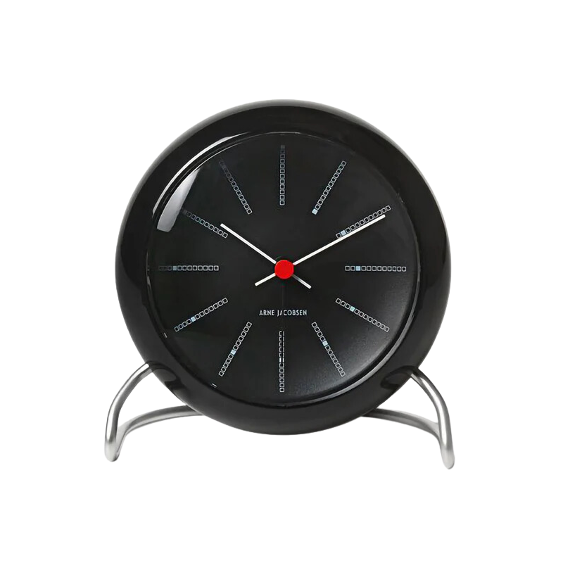 The Banker's Alarm Clock from Arne Jacobsen Clocks in black.