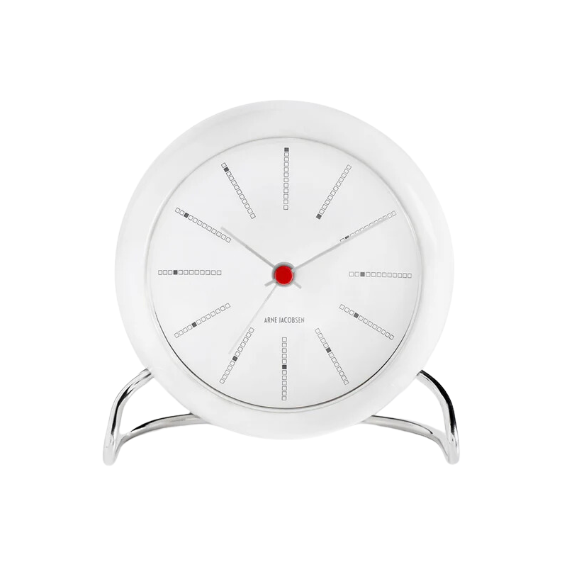 The Banker's Alarm Clock from Arne Jacobsen Clocks in white.