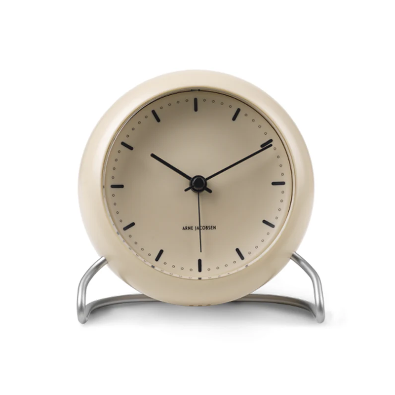 The City Hall Alarm Clock from Arne Jacobsen Clocks in sandy beige.