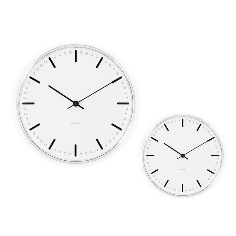 The City Hall Wall Clock from Arne Jacobsen Clocks size options.