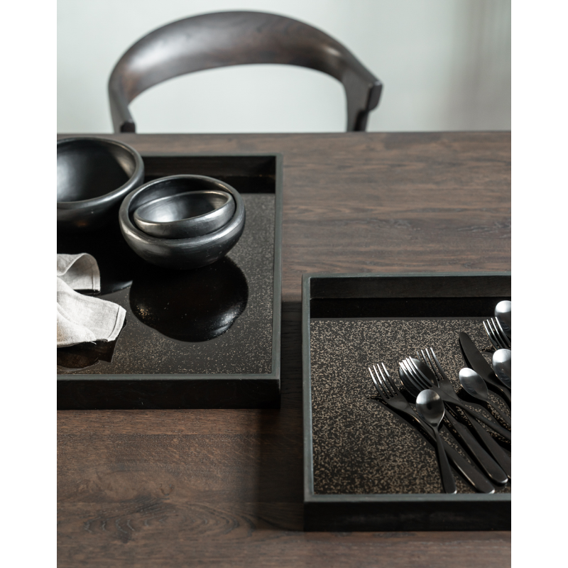 The Aged Mirror Tray from Ethnicraft in a kitchen and dining setting.