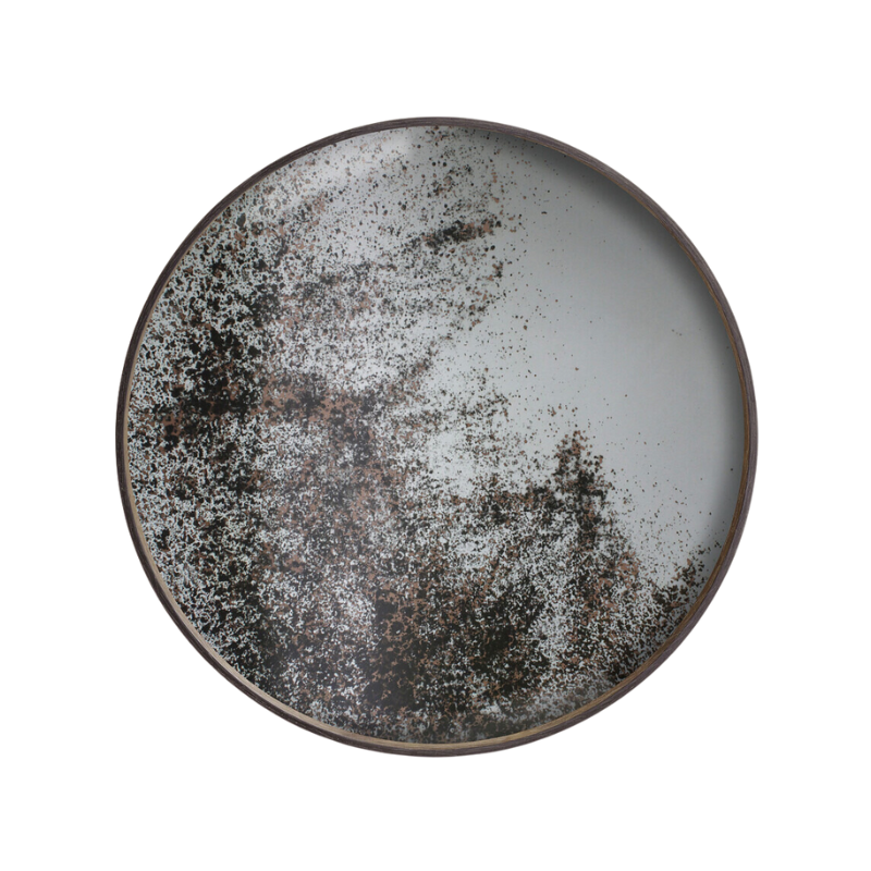 The Aged Mirror Tray from Ethnicraft round shape, size medium in clear.