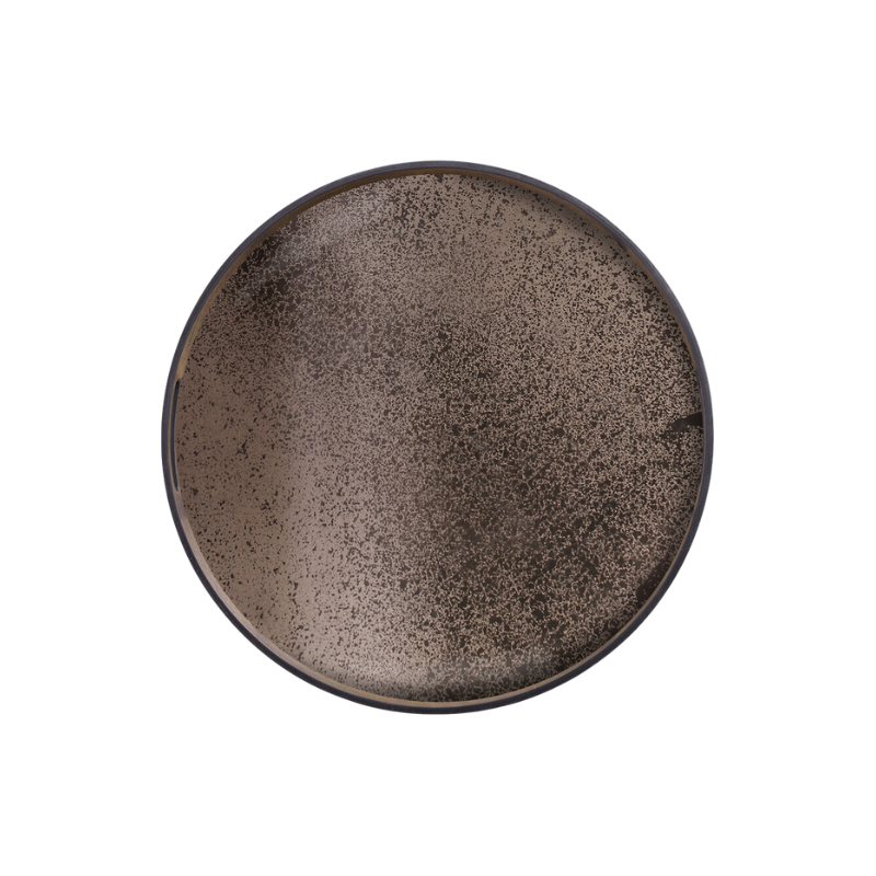 The Aged Mirror Tray from Ethnicraft round shape, size small in bronze.