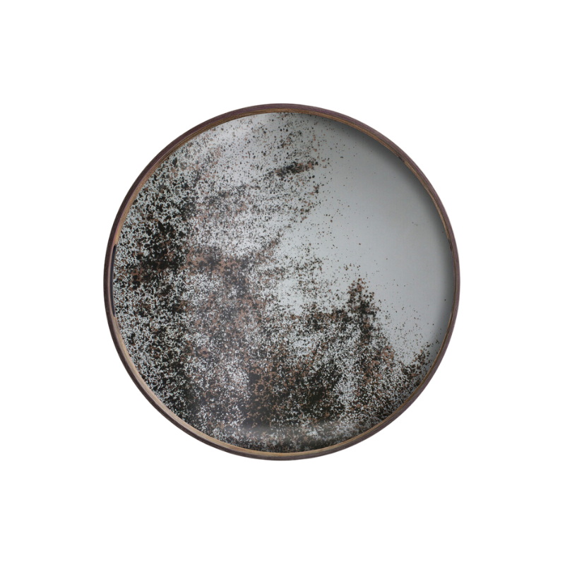 The Aged Mirror Tray from Ethnicraft round shape, size small in clear.