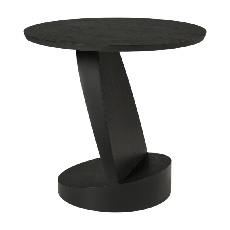 The Oblic Side Table from Ethnicraft in black teak in an angled shot.