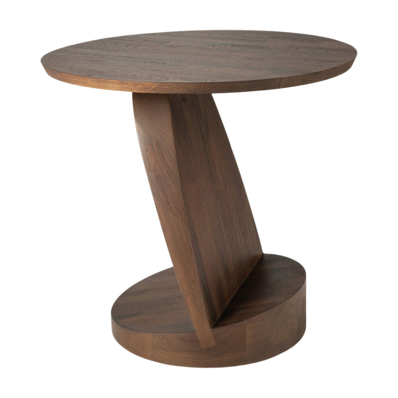 The Oblic Side Table from Ethnicraft in brown teak angled.