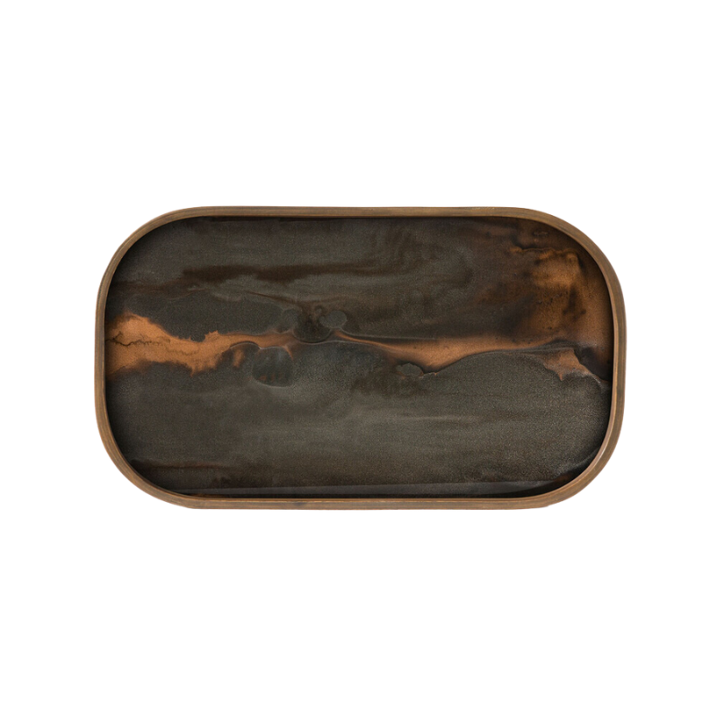 The Organic Valet Tray from Ethnicraft oblong shape in bronze.