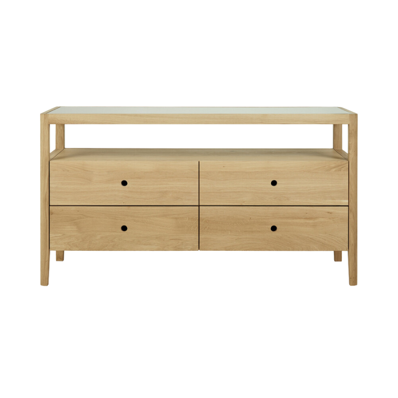 Spindle Dresser by Ethnicraft crafted from solid oak with a glass top.