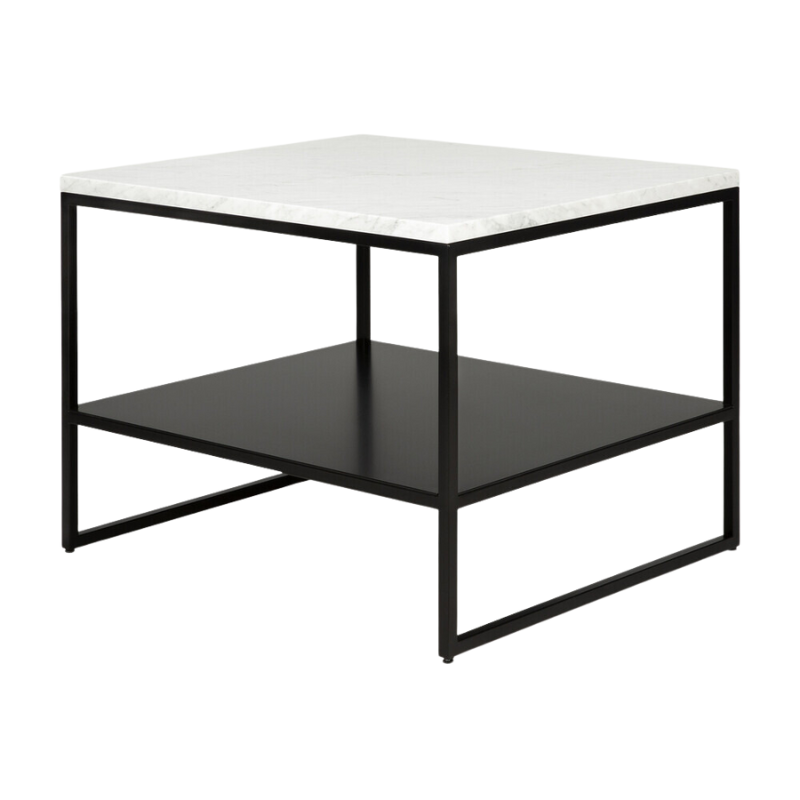 The Stone Side Table from Ethncraft in white carrara, angled.