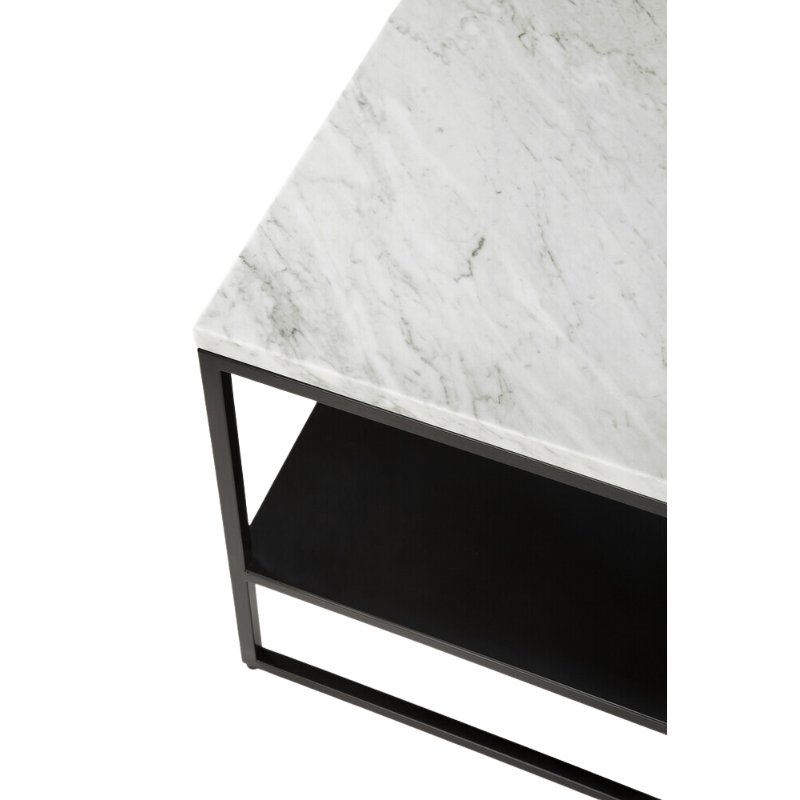 The Stone Side Table from Ethncraft in white carrara in a close up shot.