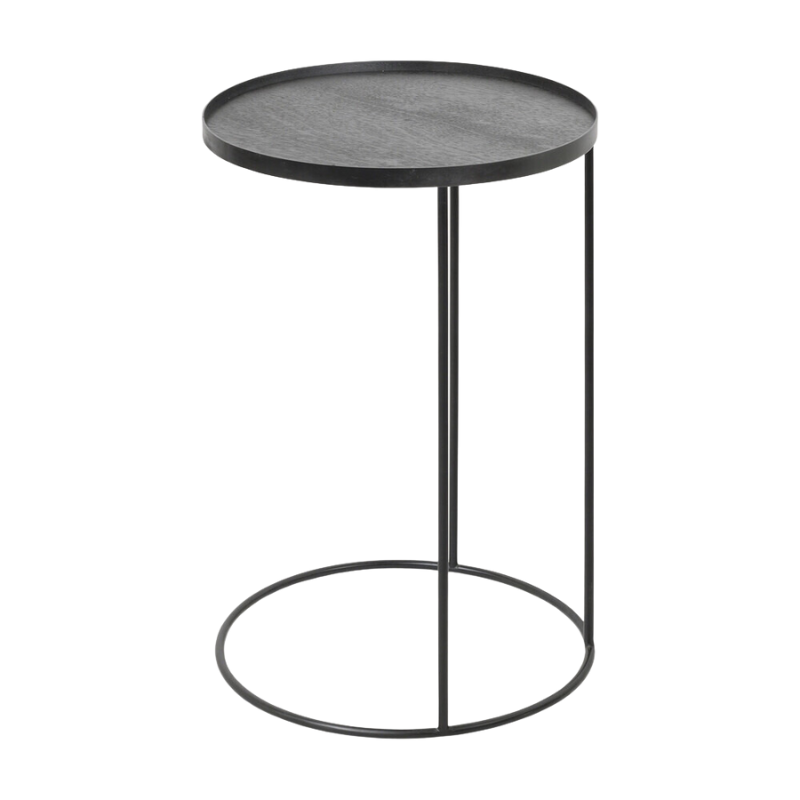 The round Tray Side Table from Ethnicraft sideways.