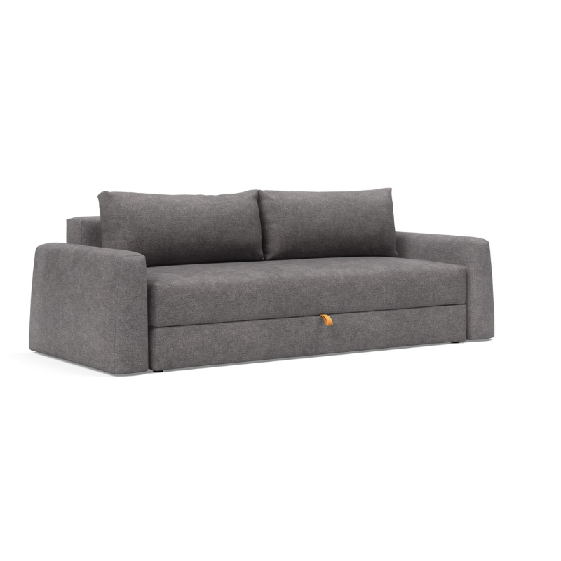 The Cone Sofa Bed from Innovation Living in Avella Warm Grey 282 from an angle.