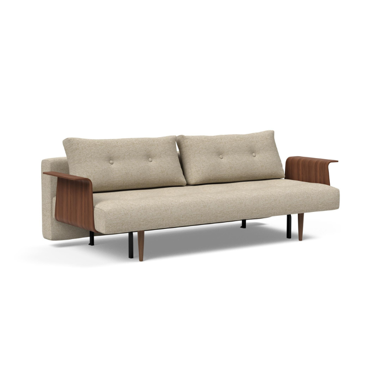 The Recast Sofa Bed Dark Styletto With Arms from Innovation Living in an angled shot.