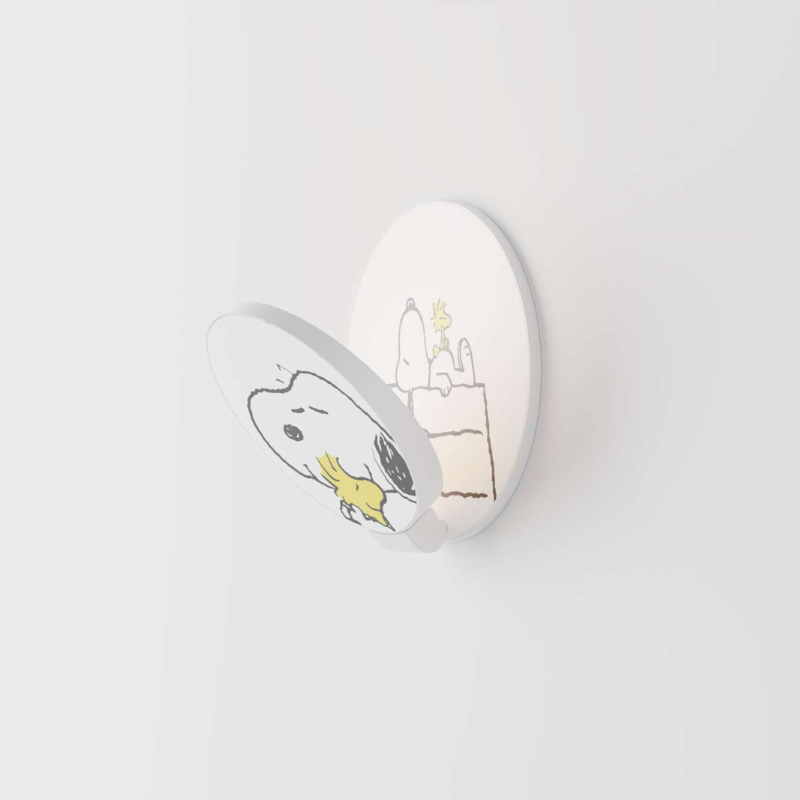 The Peanuts Edition Gravy Wall Sconce  from Koncept in the Snoopy and Woodstock style from the side.