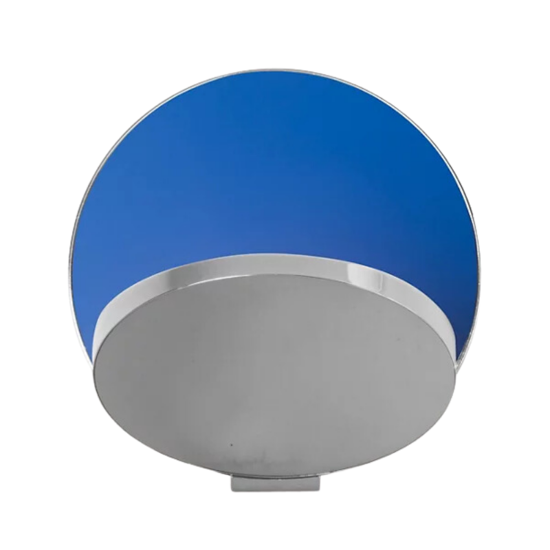 The Plug-In Gravy Wall Sconce from Koncept with the chrome body and matte blue plate.