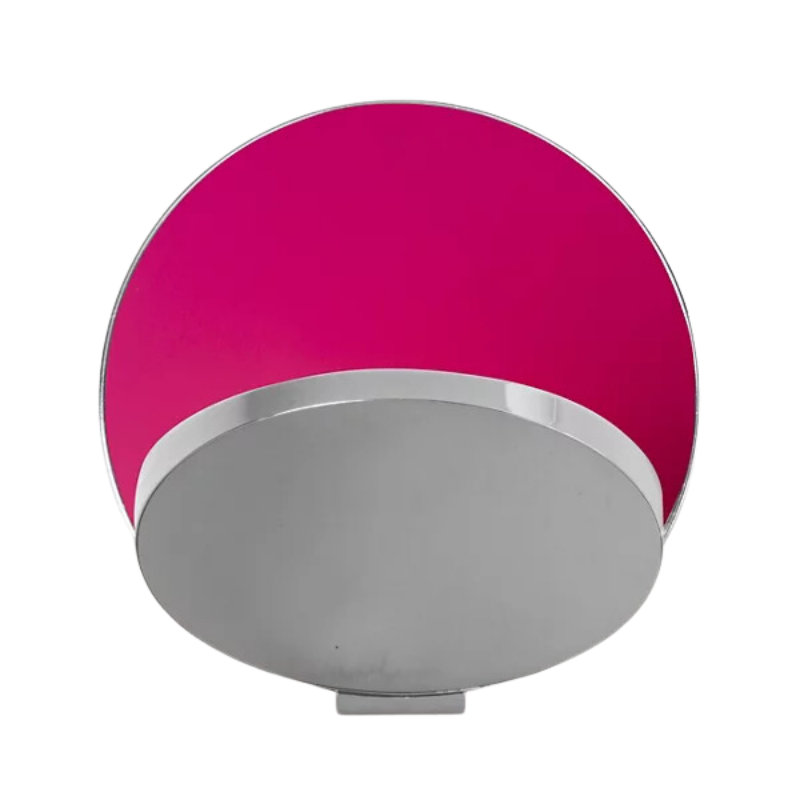 The Plug-In Gravy Wall Sconce from Koncept with the chrome body and matte hot pink plate.