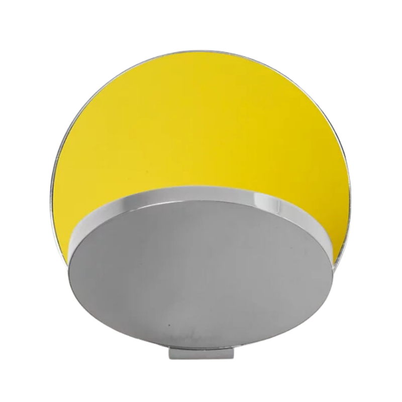 The Plug-In Gravy Wall Sconce from Koncept with the chrome body and matte yellow plate.