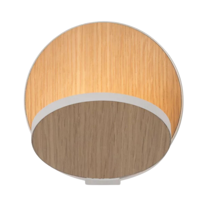 The Plug-In Gravy Wall Sconce from Koncept with the matte white body and white oak plate.