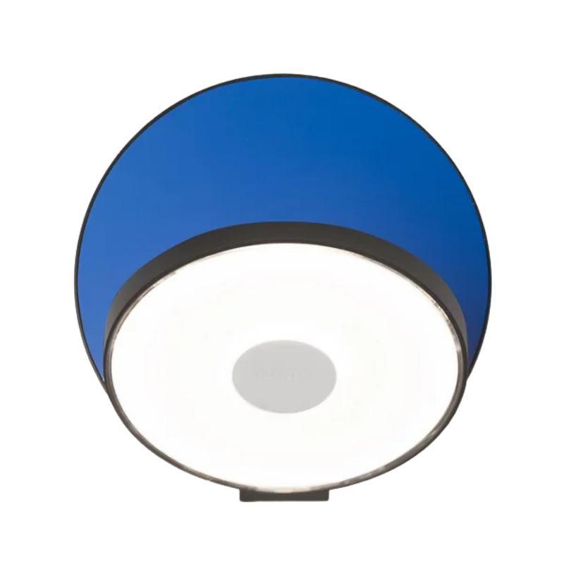 The Plug-In Gravy Wall Sconce from Koncept with the metallic black body and matte blue plate.