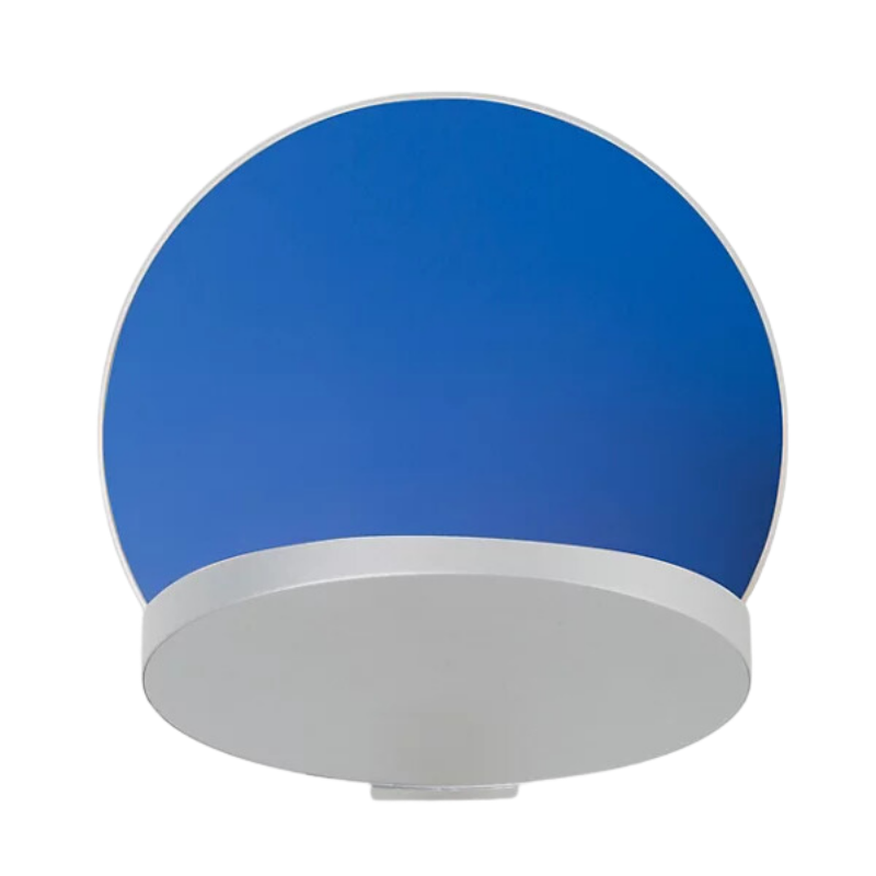 The Plug-In Gravy Wall Sconce from Koncept with the silver body and matte blue plate.