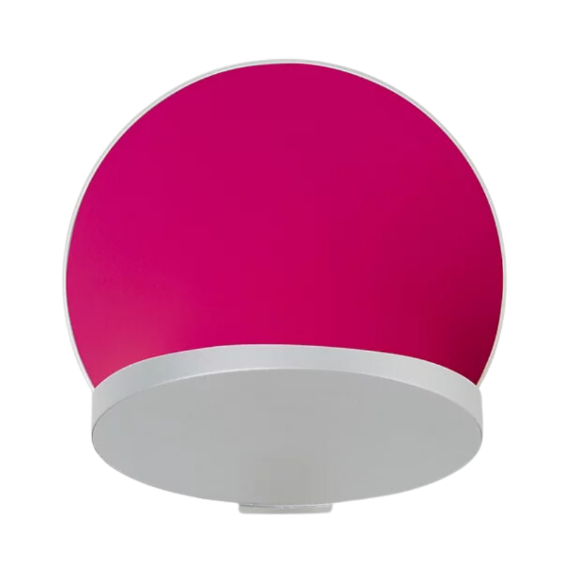 The Plug-In Gravy Wall Sconce from Koncept with the silver body and matte hot pink plate.