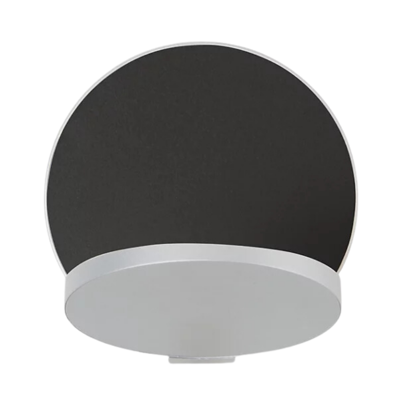 The Plug-In Gravy Wall Sconce from Koncept with the silver body and metallic black plate.