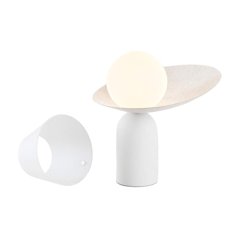 The Guy Portable Lamp from Koncept in matte white with the felt cape.