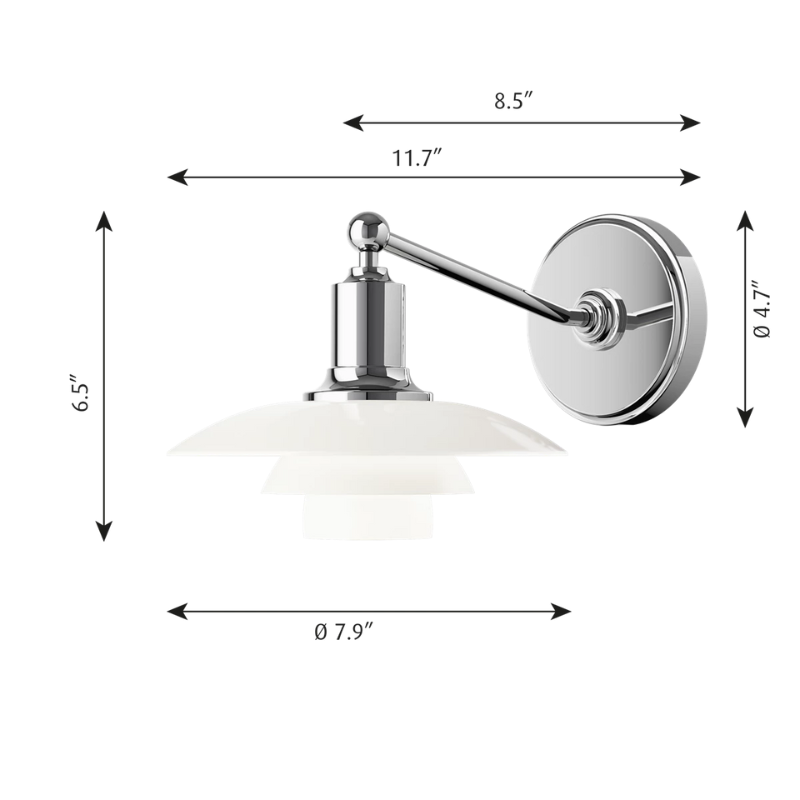 The PH 2/1 Wall Lamp from Louis Poulsen dimensions.