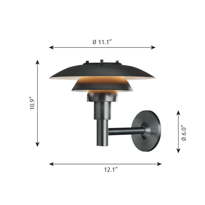 The PH 3-2½ Wall from Louis Poulsen dimensions.