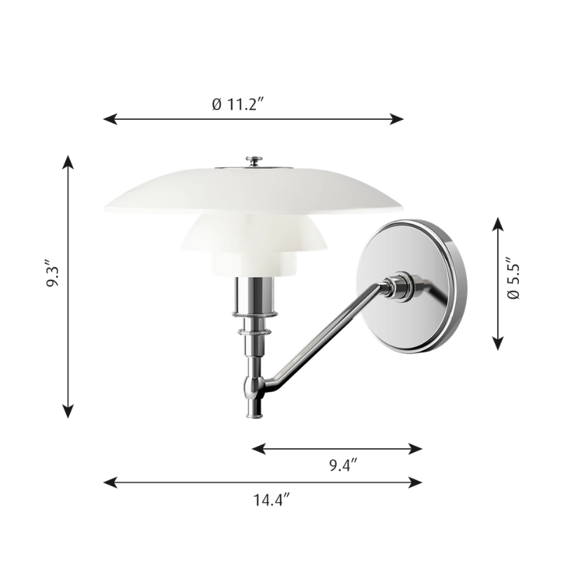 The PH 3/2 Wall Lamp from Louis Poulsen dimensions.