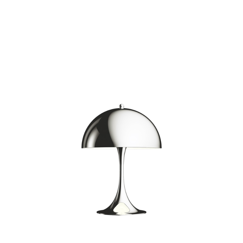 The Panthella 250 Table Lamp from Louis Poulsen in high lustre chrome plated.