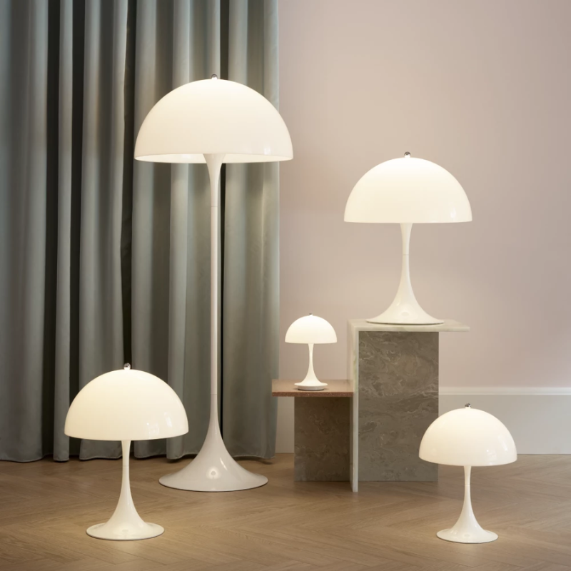 The Panthella Floor from Louis Poulsen with other Panthella lights from the collection.