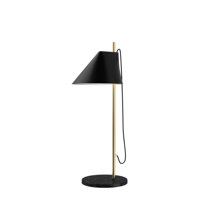 The Yuh Table from Louis Poulsen in black and brass with a marble base.