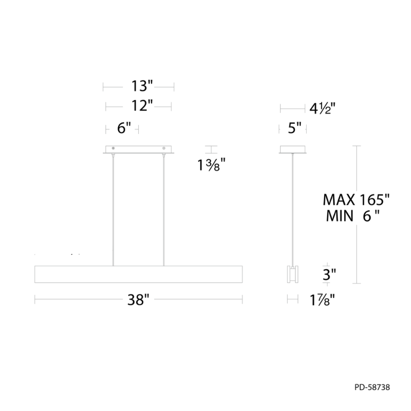 The dimensions of the Drift from Modern Forms, 38 inch.