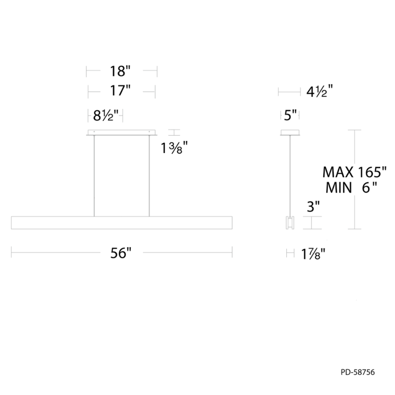 The dimensions of the Drift from Modern Forms, 56 inch.