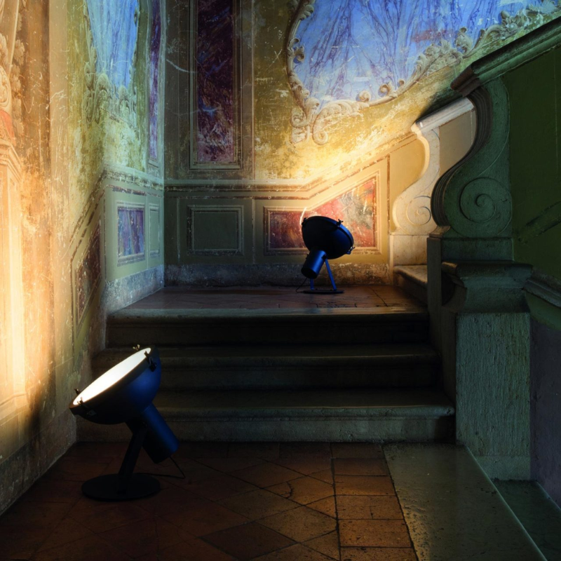 The Projecteur Floor Lamp from Nemo illuminating a staircase.