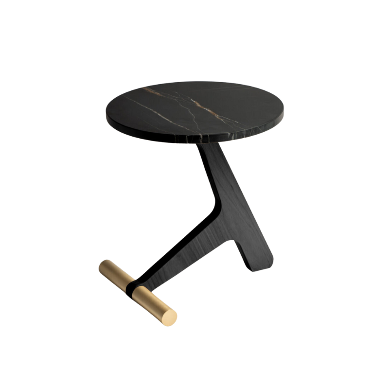 The Puntero Side Table from Nomon with the Sahara Black Marble tabletop.