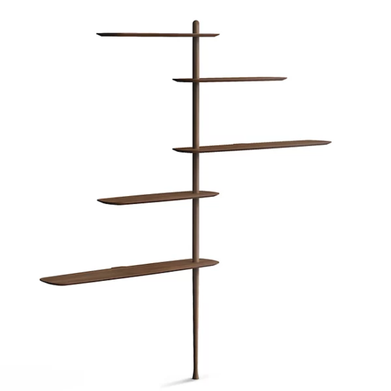 The Unica Shelving Floor from Nomon 5 shelf design in walnut.