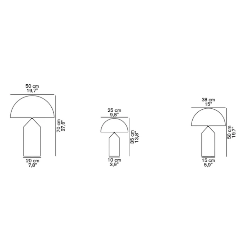 The Atollo Glass Table Lamp from Oluce dimensions.