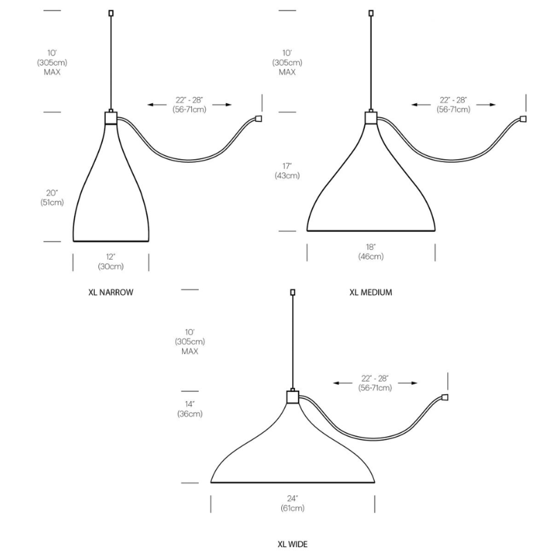 The dimensions of the Swell XL String Single from Pablo Designs.