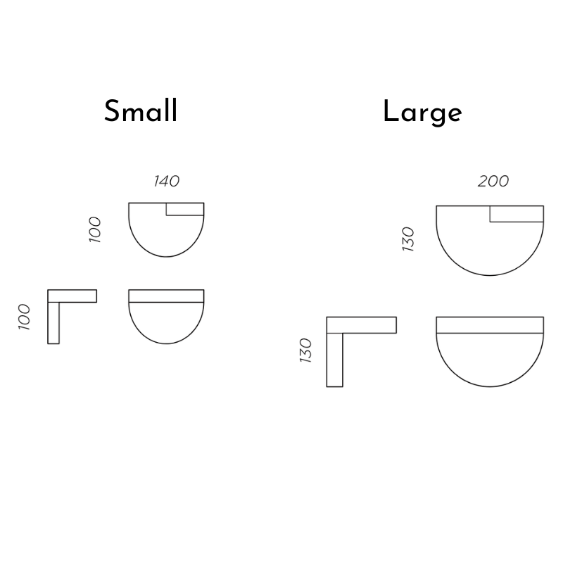 The Cap Wall Shelf from Plywood Laboratory size small and large dimensions.