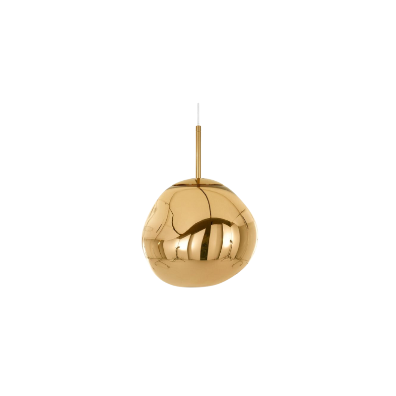 The Melt Mini Pendant from Tom Dixon in gold turned off, showing the mirror-finish.