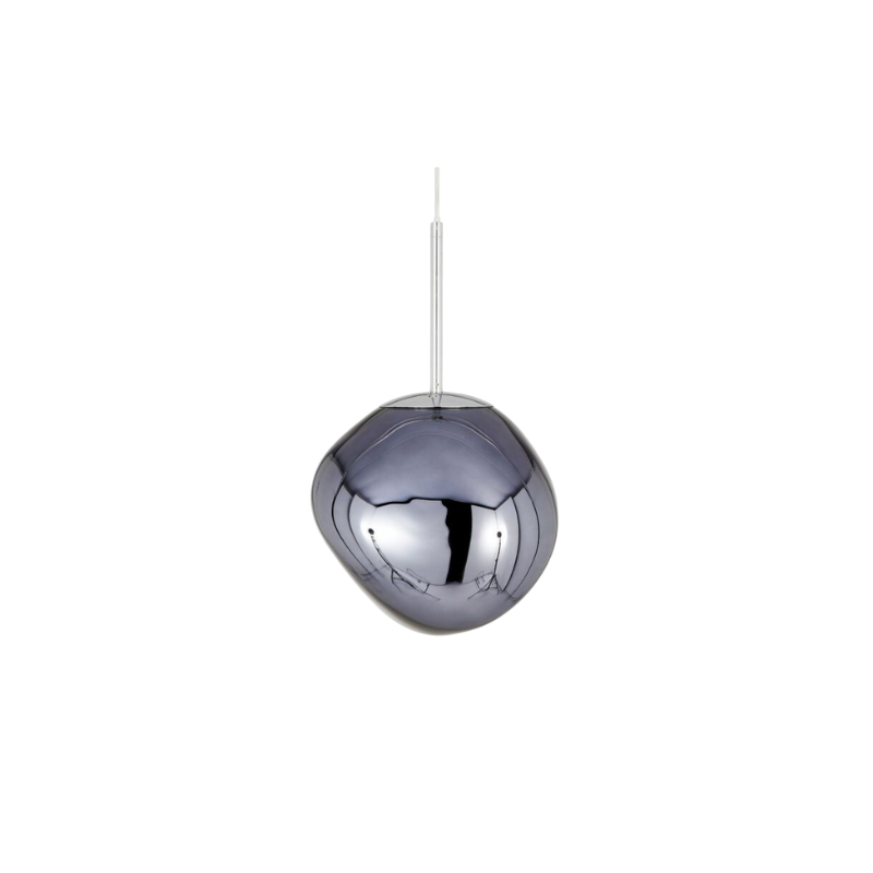 The Melt Mini Pendant from Tom Dixon in smoke turned off, showing the mirror-finish.