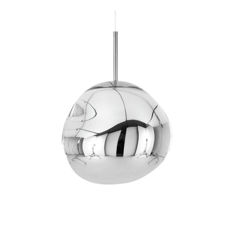 The Melt Pendant from Tom Dixon in chrome turned off, revealing its mirror-finish.