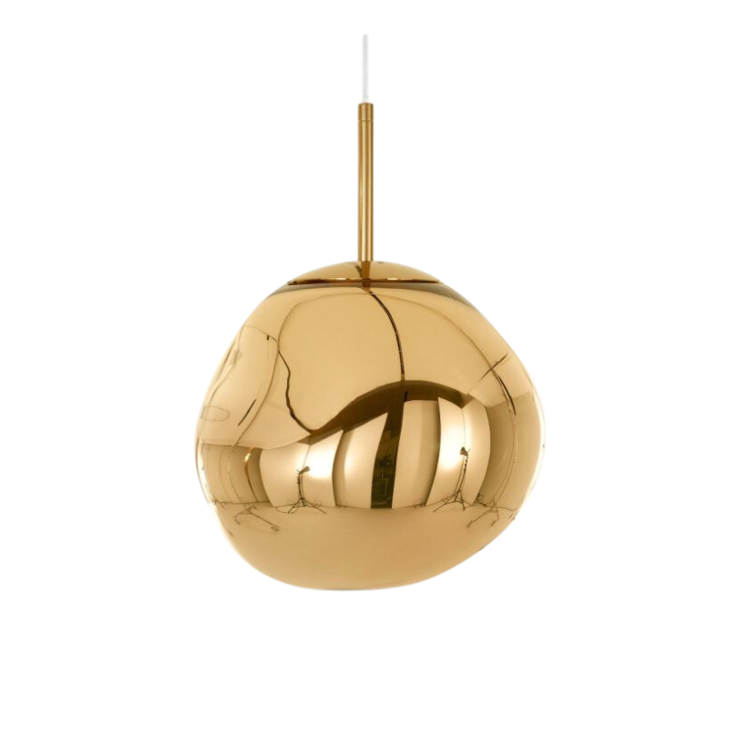 The Melt Pendant from Tom Dixon in gold turned off, revealing its mirror-finish.