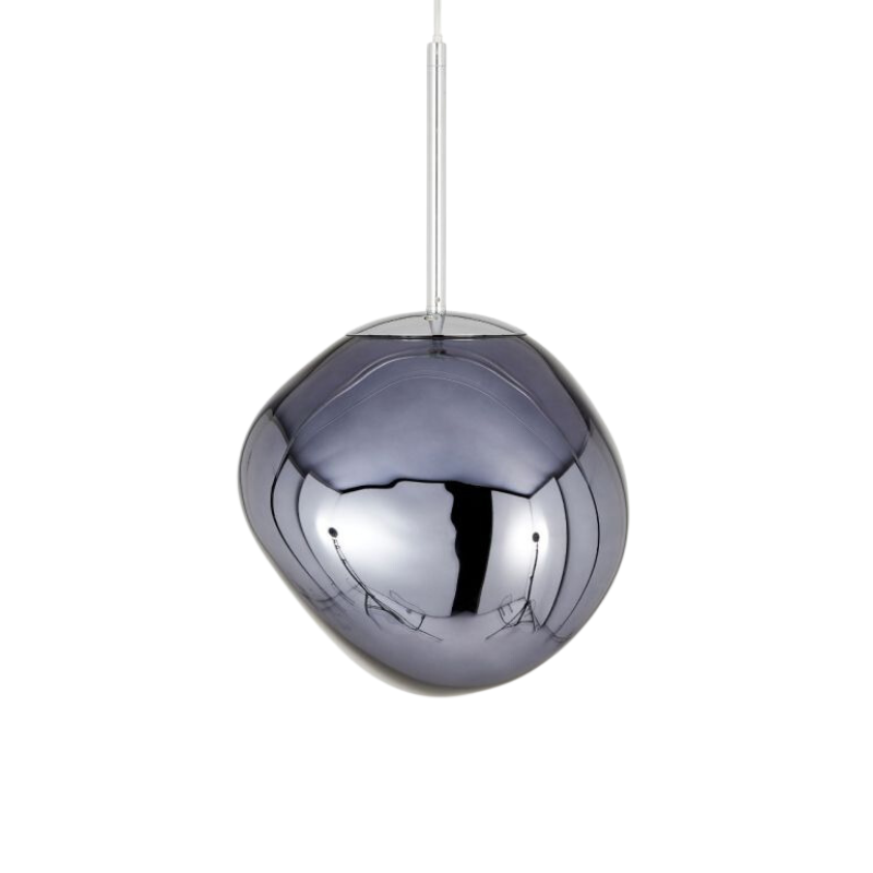 The Melt Pendant from Tom Dixon in smoke turned off, revealing its mirror-finish.