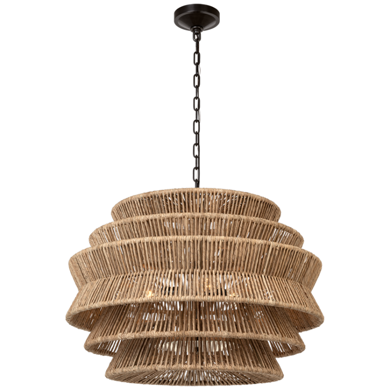 The Antigua Drum Chandelier from Visual Comfort & Co. medium size in bronze and natural abaca.