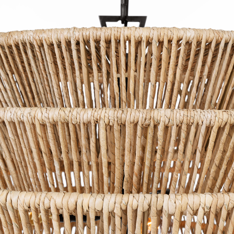 The Antigua Drum Chandelier from Visual Comfort & Co. showing the detail of the natural abaca.