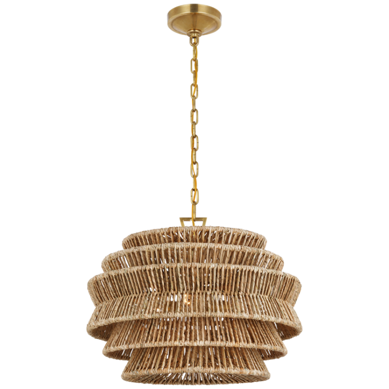 The Antigua Drum Chandelier from Visual Comfort & Co. small size in antique burnished brass and natural abaca.